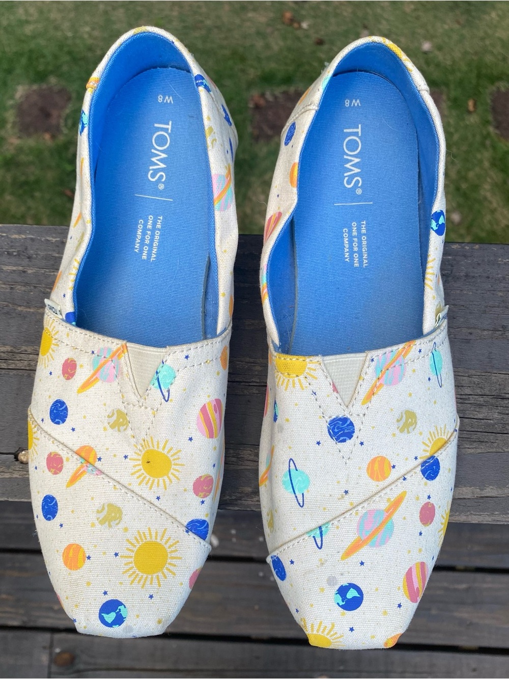 Toms Cream Slip-On Flats with Colorful Planet and Sun Print
